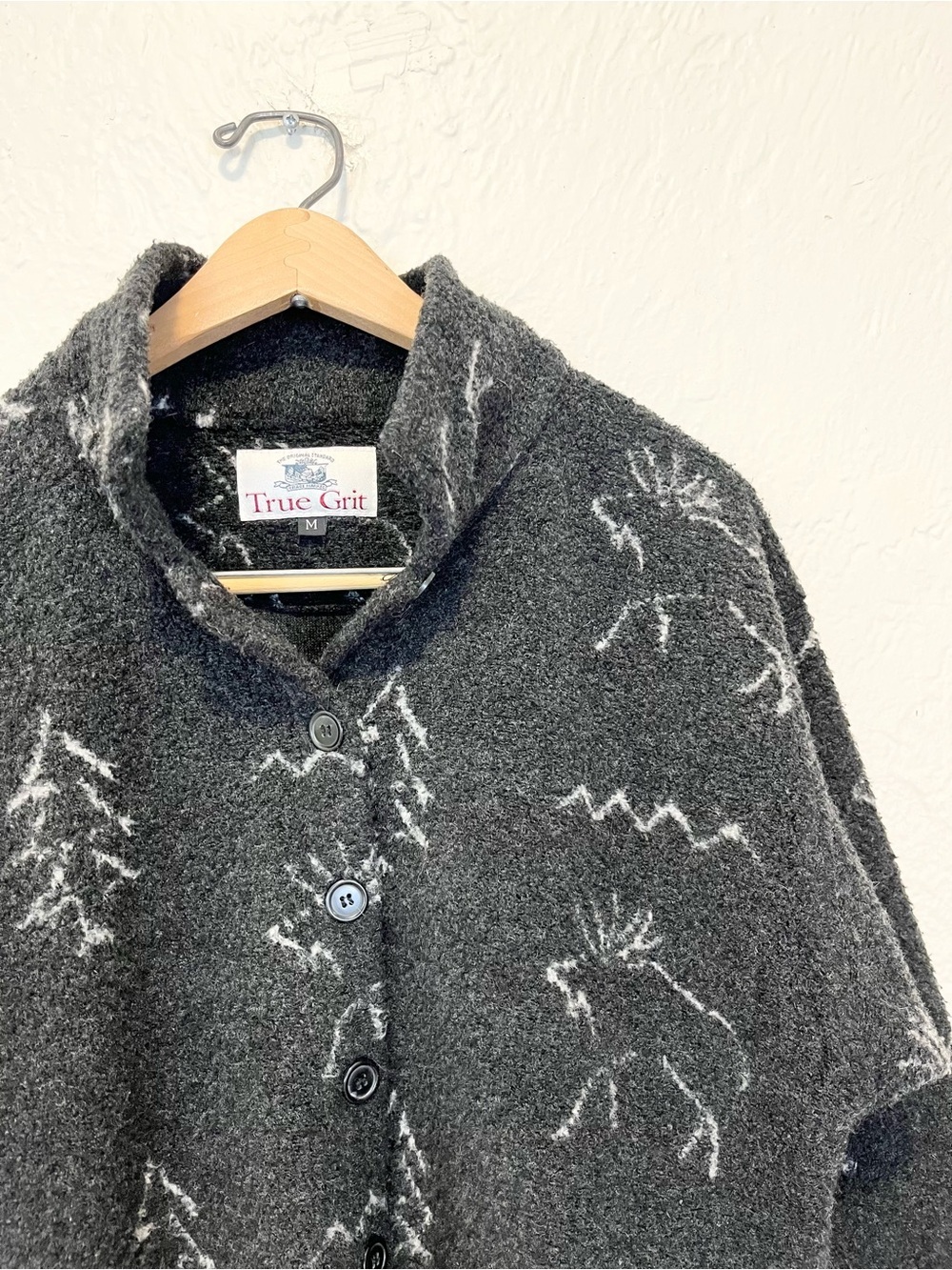 Vintage True Grit Jacket Charcoal Gray Black Moose Medium M